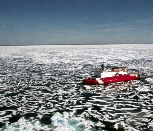 The USCG HEALY is a polar-capable icebreaker, one of three US Coast Guard vessels. USCG Photo.