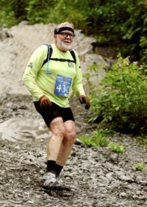Tom Meacham on his descent of Mount Marathon last July.