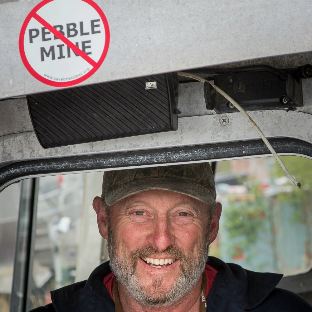 Photo of Bristol Bay resident with no Pebble mine sticker