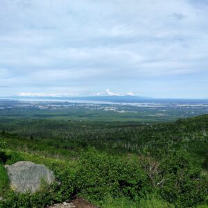 A view of Anchorage from the Wolverine Peak trail. Kat rode her bike and then hiked from the greenbelt to mountain top while in Alaska.