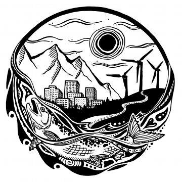 An image from the Just Transition Summit. Salmon, water and a cityscape