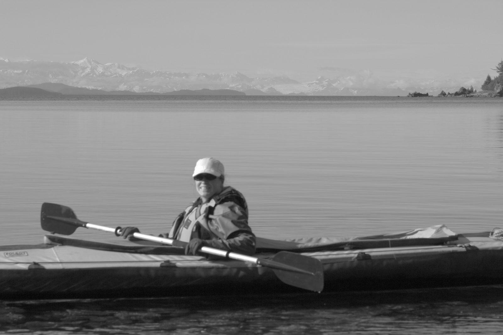 Valerie in a kayak in Prince William Sound, 2012.
