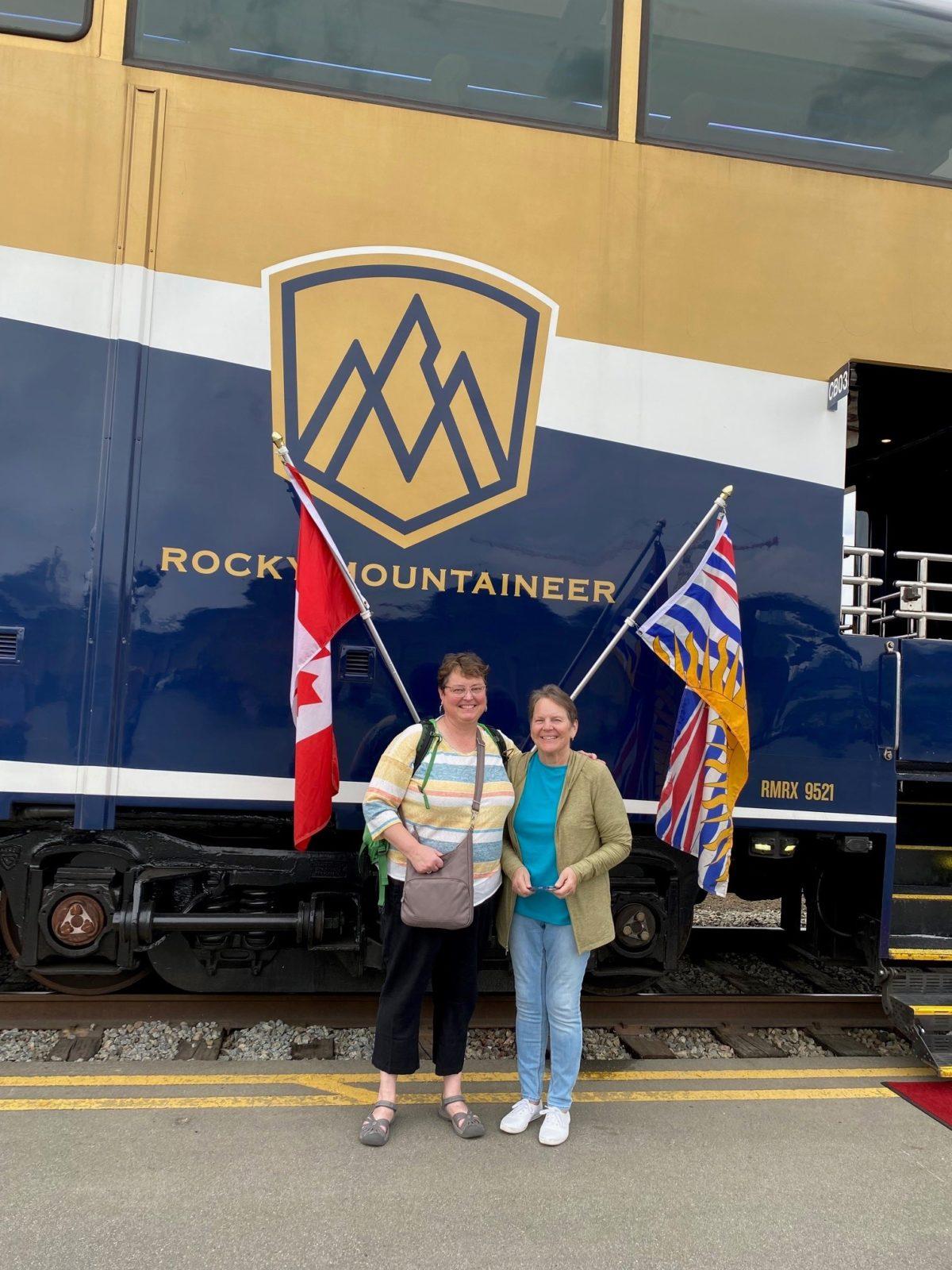 Vicki and her mom in front of the train. 